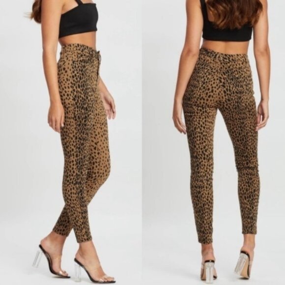Good American Denim - GOOD AMERICAN Good Waist Skinny Jeans Animal Print Cheetah size 25 Pinup Leopard